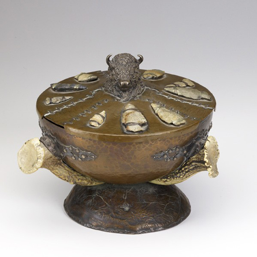 Joseph Heinrichs for Shreve & Co. multi-metal bowl with stone arrowheads. Estimate: $10,000-$15,000. Image courtesy of Rago Arts and Auction Center.
